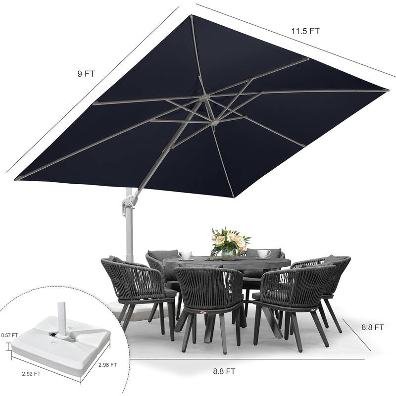 PURPLE LEAF White Rectangle Cantilever Patio Umbrella With Base