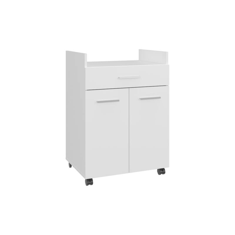 Kitchen Cart, 2 Doors, 1 Drawer, 4 Wheels, 2 Shelves, White with durable engineered wood construction
