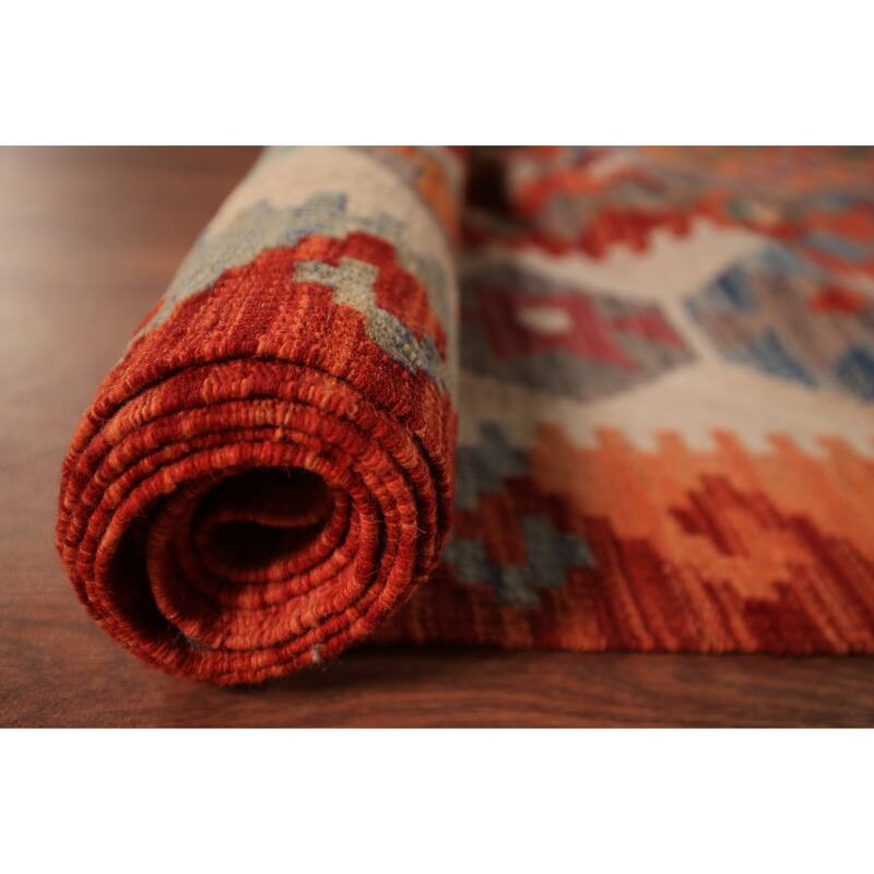 Geometric Kilim Large Rug Hand-Woven Wool Carpet - 10'4" x 16'1"