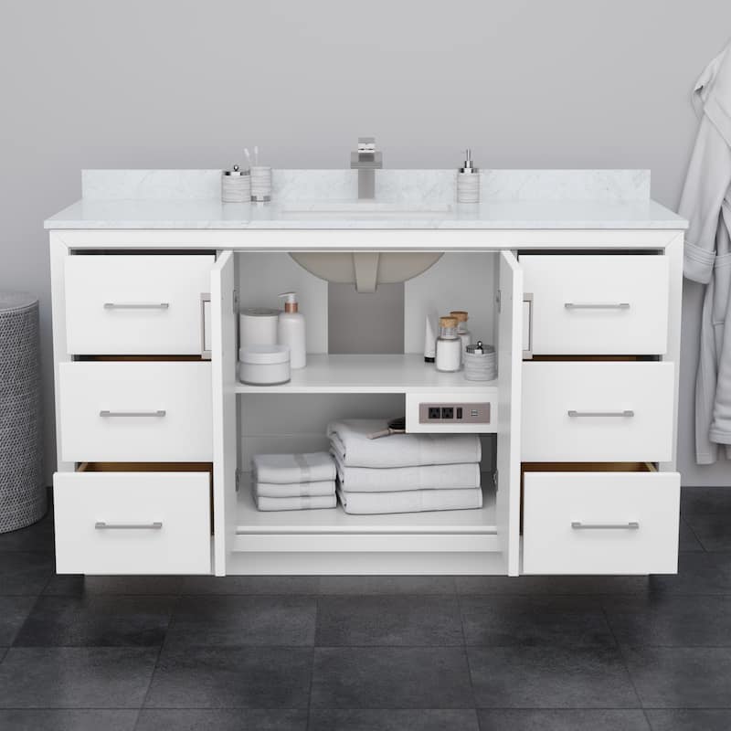 Icon Single Vanity Set, White Carrara Marble Top, No Mirror