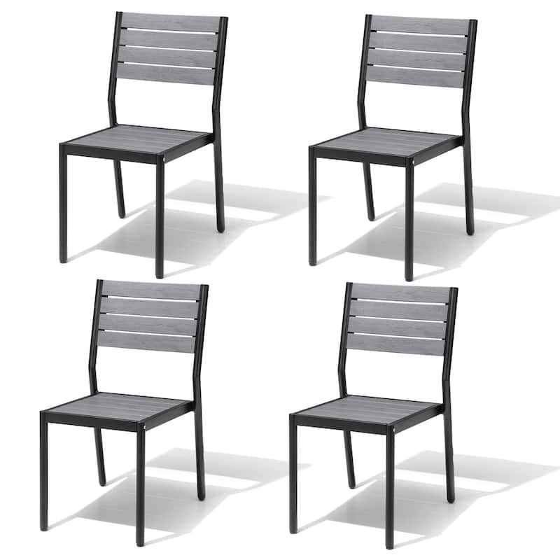 VredHom Outdoor Stackable Aluminum Patio Dining Chairs - Grey-4PC