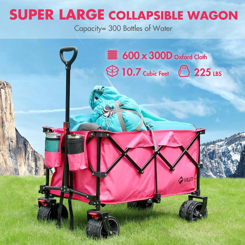 Collapsible Folding Wagon with Wheels, 225lbs Capacity, All Terrain