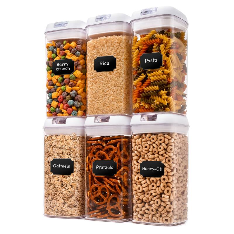 Cheer Collection Set of 6 Uniform Size Airtight Food Storage Containers - White