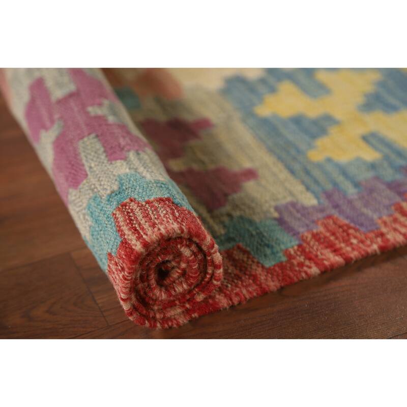 Multicolor Kilim Oriental Accent Rug Hand-Woven Wool Foyer Carpet - 3'4"x 4'11"
