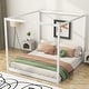 preview thumbnail 2 of 6, Modern King Size Canopy Bed, Platform Bed with Support Legs, White