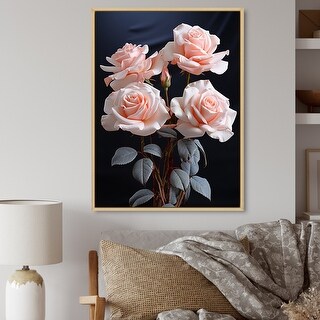 Designart "Pink Flowers Pastel Elegance II" Roses Framed Wall Decor ...