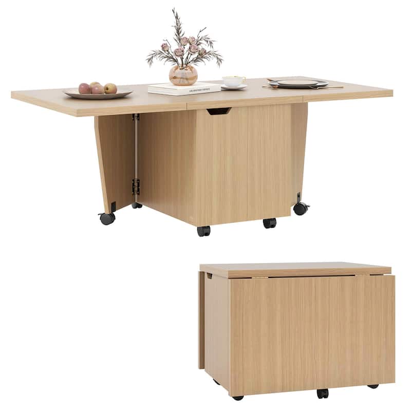 Costway Foldable Coffee Table 48" Extendable Center Table with Storage - See Details - Oak