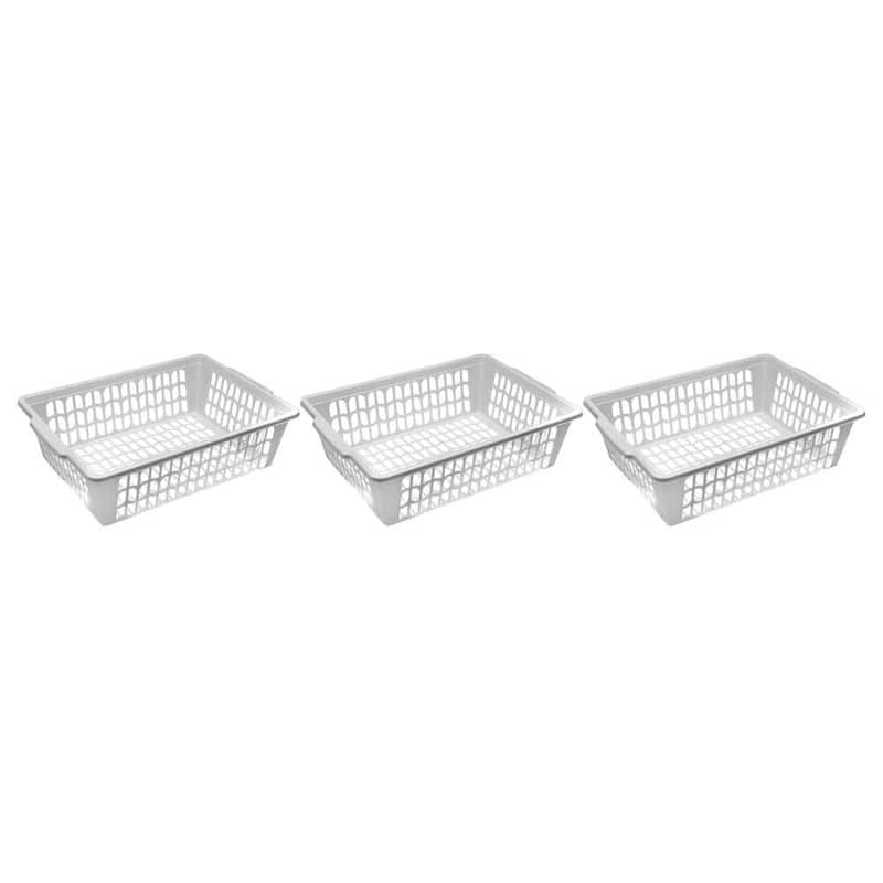 YBM Home Small Plastic Basket Paper Organizer and Letter Tray, White - Set of 3