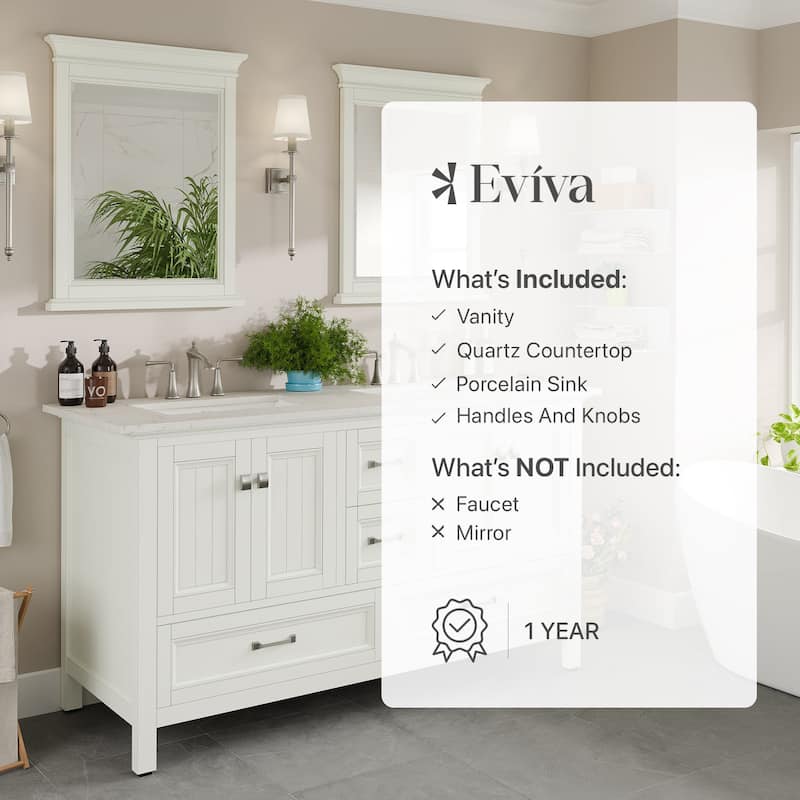 Eviva Britney 60"W x 22"D White DS Bath Vanity with Carrara Quartz Top