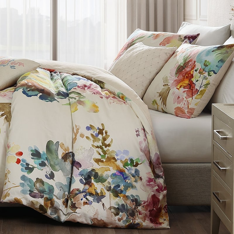 Bebejan Antique Flowers Ivory 100% Cotton 5-Piece Reversible Comforter Set