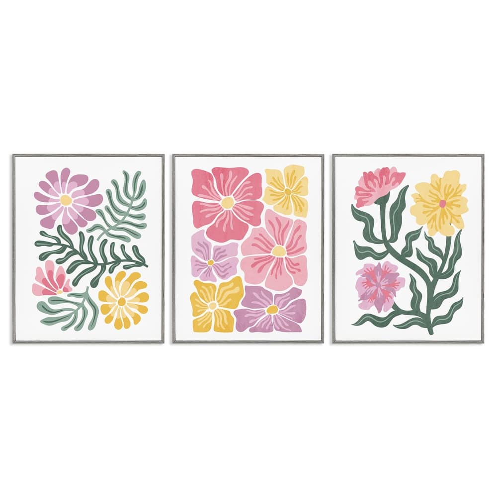 Stupell Minimal Spring Hue Flowers Framed Giclee Art Design By Kim Allen (Set of 3)