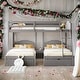 preview thumbnail 2 of 18, Modern Full Over Twin & Twin Bunk Bed,Velvet Triple Bunk Bed With Drawers and Guardrails,Sturdy Construction