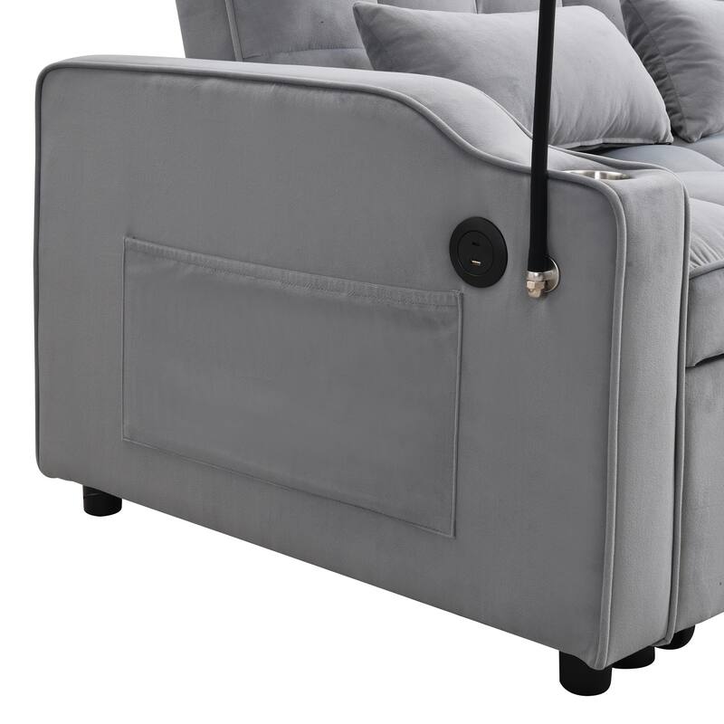 3 in 1 Velvet Convertible Sofa Bed with Pillows and Pockets