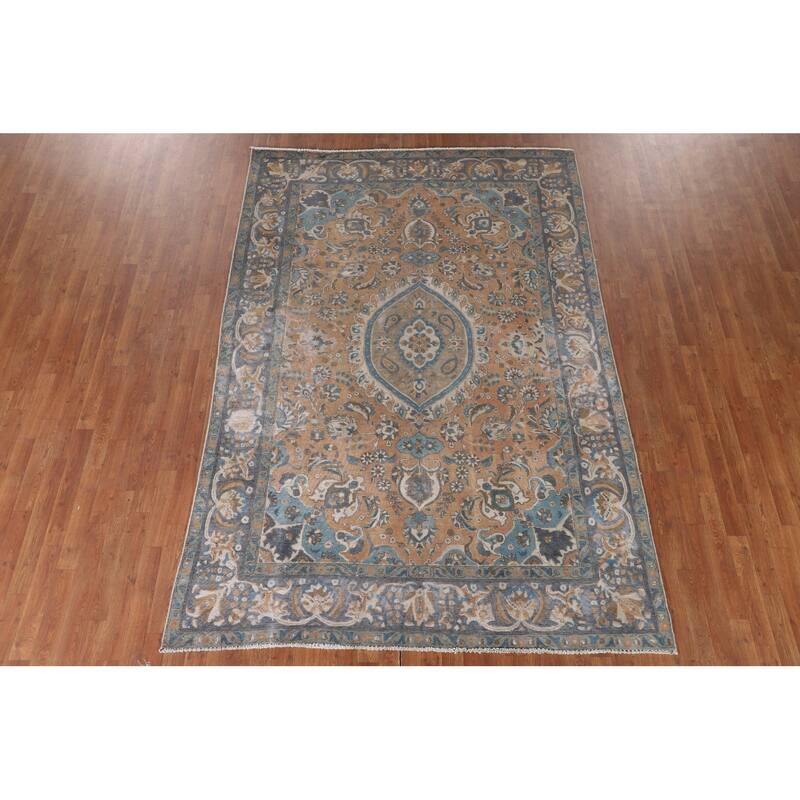 Tabriz Persian Vintage Rug Hand-Knotted Wool Carpet - 6'6"x 9'6"
