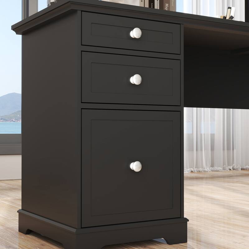 Farmhouse L Shaped Executive Desk Home Office Desk with File Drawer