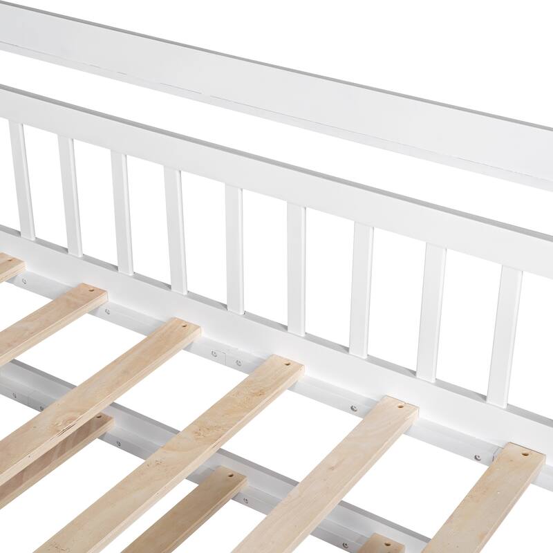 Twin Pine House Bed with Trundle, Shelf & Guardrail