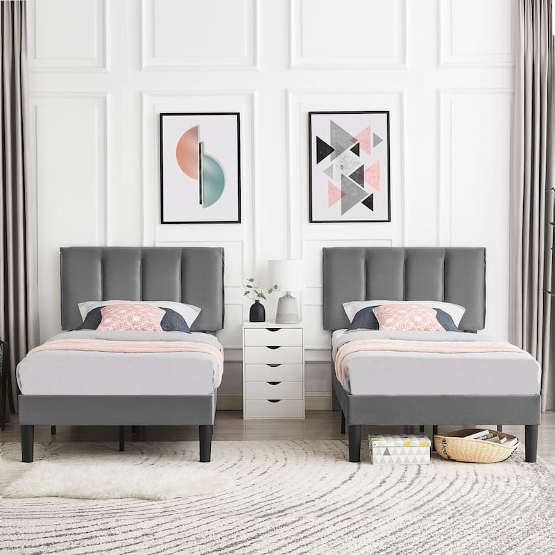Javlergo Velvet Upholstered Platform Bed Frame with Adjustable Headboard