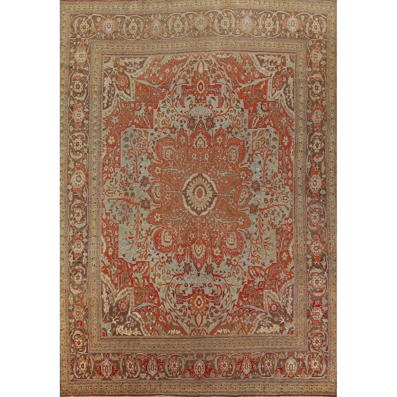 Hand Knotted Oriental 100% Wool Carpet Traditional Medallion Oranges & Rust Tabriz Area Rug - 14' 10'' X 11' 3''