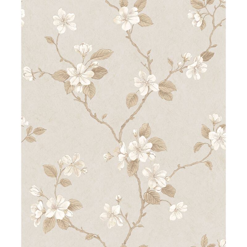 Galerie Wallcoverings Palazzo 2 Collection Dogwood Floral Vine Vinyl on Non-woven Matte Wallpaper Roll - 33 feet x 21 inches - Off White