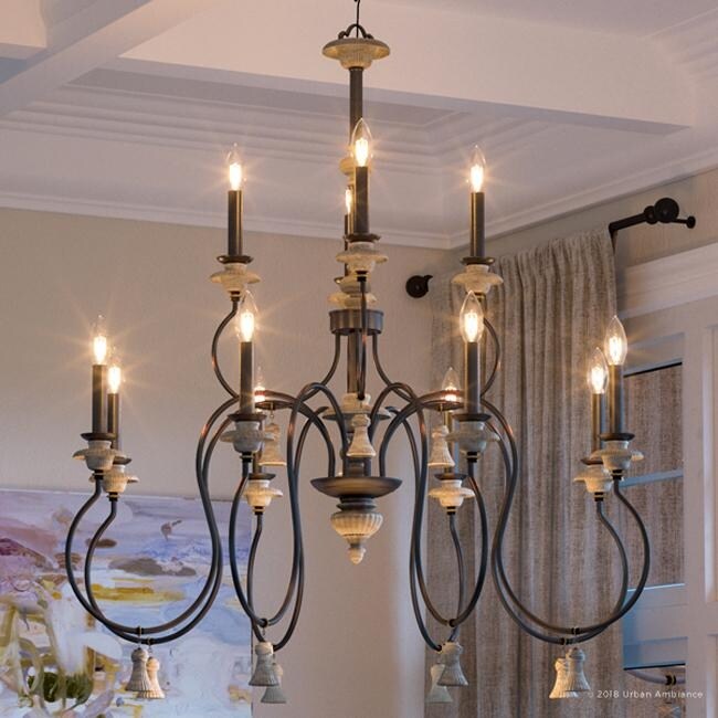 Luxury French Country Chandelier, 46.875"H x 42.125"W, with Art Nouveau Style, Ancient Bronze Finish by Urban Ambiance (60 to 100 Watts - Steel - - Chandeliers For Bedrooms by Overstock.com