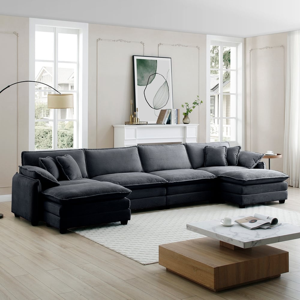 6-Piece Oversized Corduroy U-Shaped Modular Sectional Sofa with Ottomans