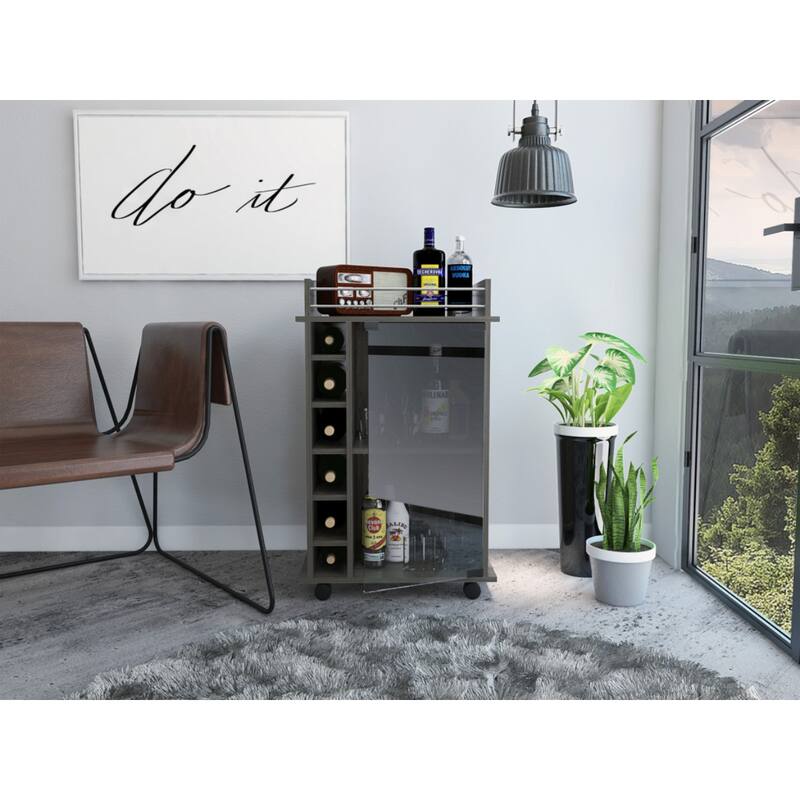 Rolling Bar Cart with Wine Rack and Storage Shelves for Home or Kitchen - 21.6 x 16.3” x 35”