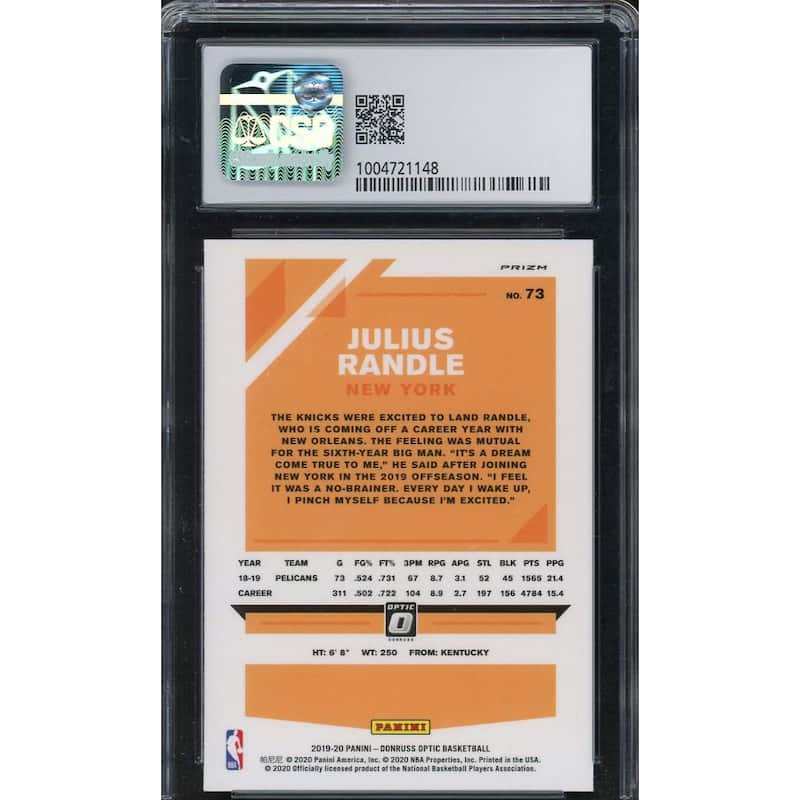 Julius Randle 2019-20 Donruss Optic Blue Velocity Basketball Card #73 CSG 8.5 - 8'6" x 11'6"