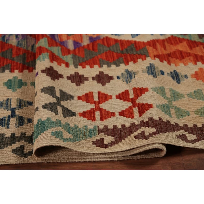 All-Over Geometric Kilim Oriental Large Rug Hand-Woven Wool Carpet - 10'0" x 16'2"