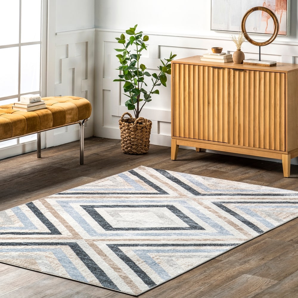 Nuloom Akari SpinClean Transitional Diamond Machine Washable Area Rug