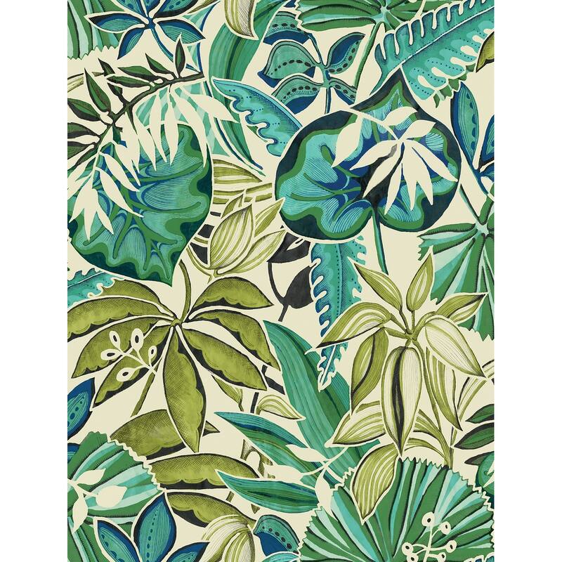 Caroline et Bettina Turquoise Feuilles Peel & Stick Wallpaper