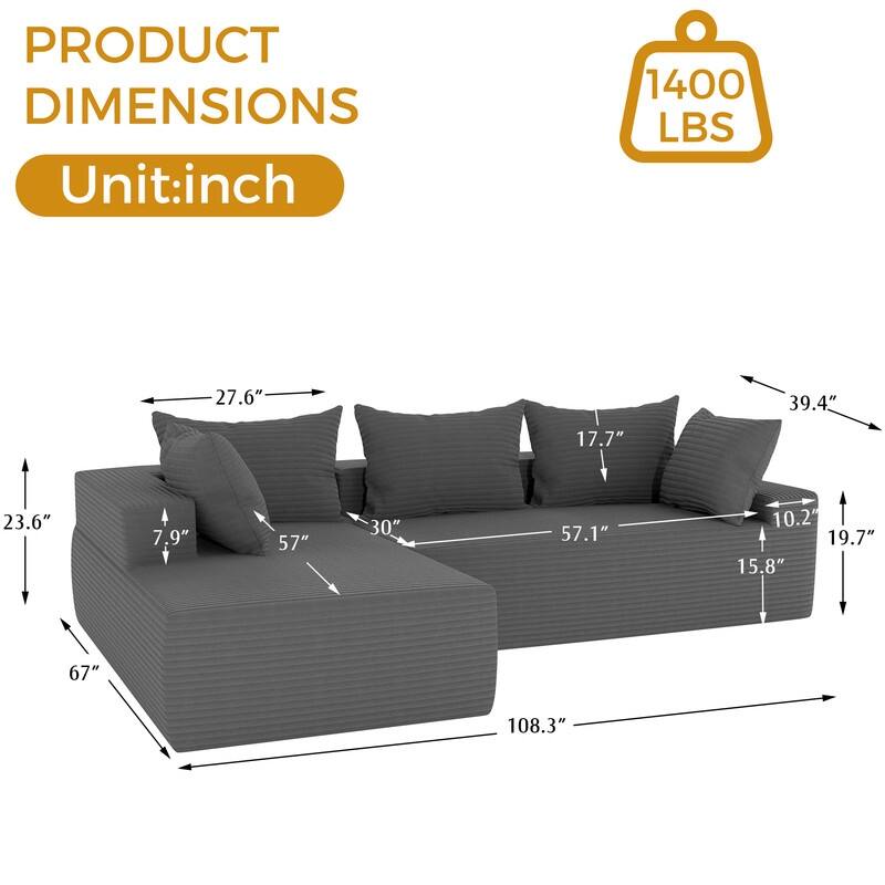 L-Shaped No Assembly Required Upholstery Sofa Deep Seat Modular Sofa