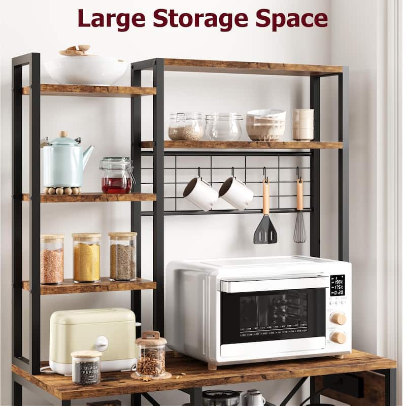 Bakers Rack with Power Outlet, Industrial Microwave Stand