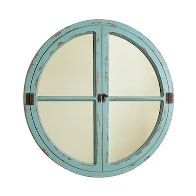 Park Designs Sea Green Round Window Wood Mirror 27.75"H - Blue - 27.75"Dia x .75"D