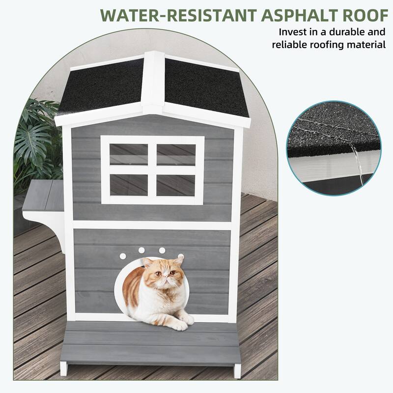 Moasis Two Story Outdoor Cat House Wooden Cat Shelter