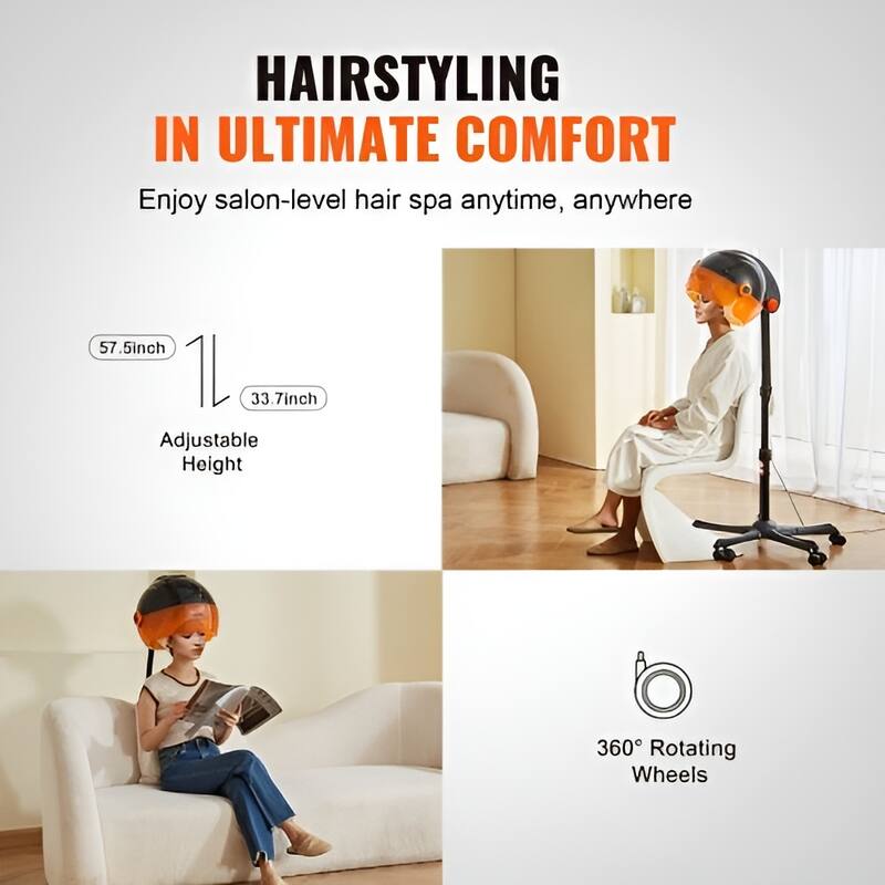 Ionic 1875W Hooded Hair Dryer with Timer & Adjustable Height - 57.1 x 29.5 x 29.5 in