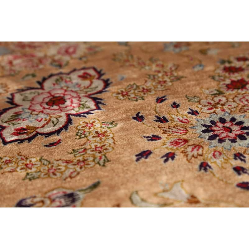 Handmade 100% Silk Geometric Qum Persian Rug Traditional Floral Carpet - 4'7"x 6'8"