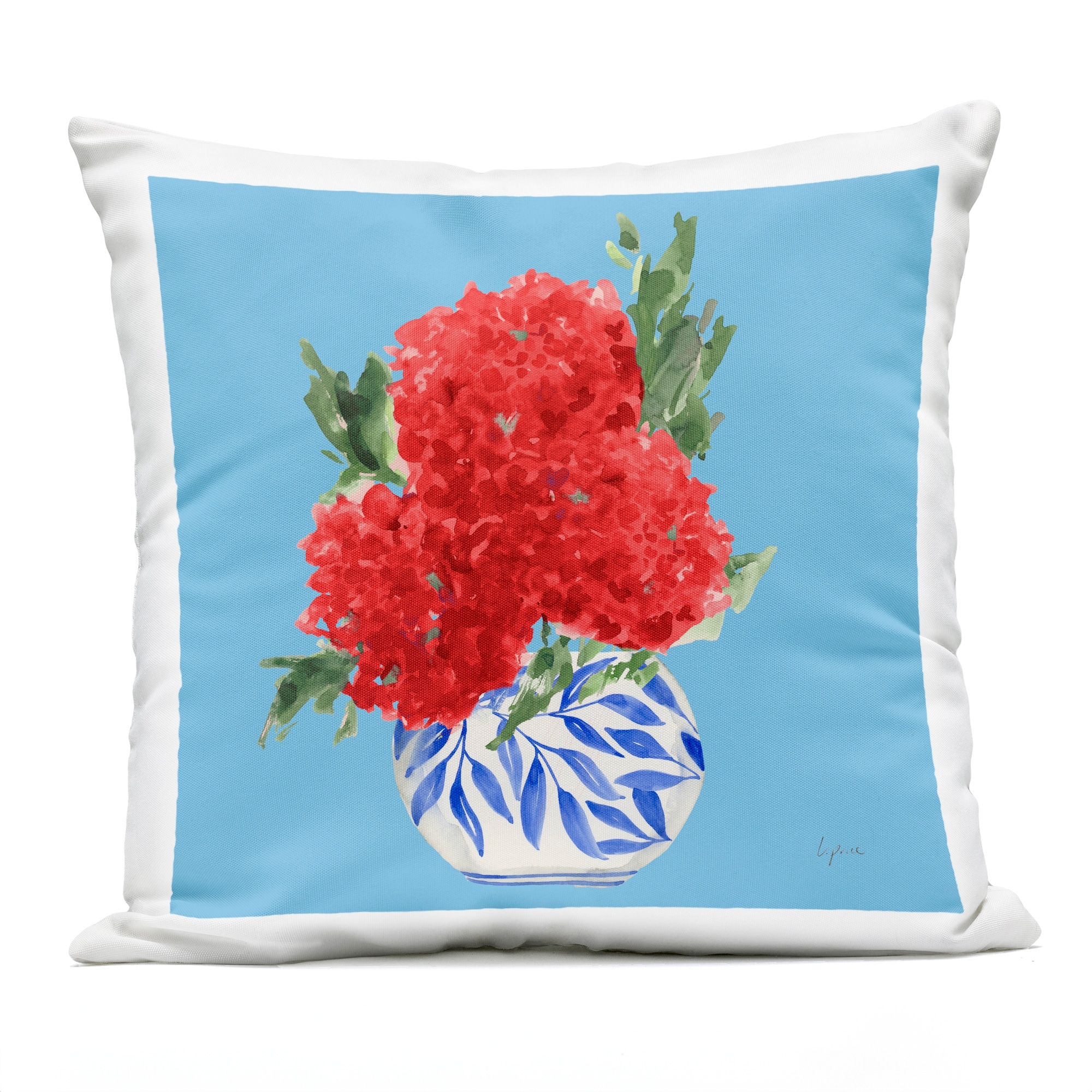 Stupell Red Hydrangeas in Vase Printed Outdoor Throw Pillow Design by Lucille Price