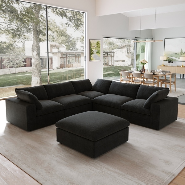 Black Commix Down Filled Overstuffed Sectional Sofa with Ottoman On Sale Bed Bath Beyond 39030902