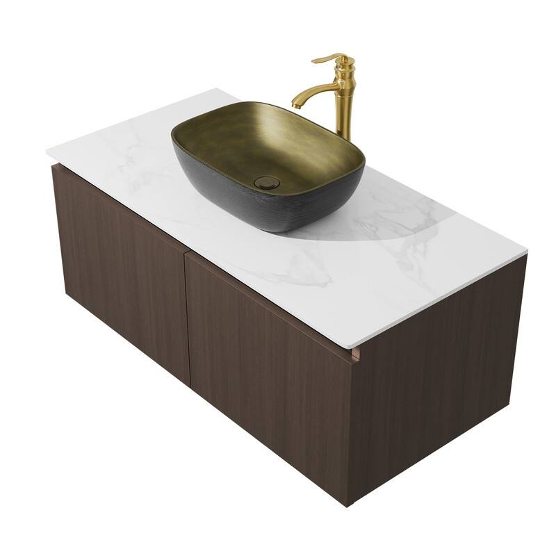 Vintage Aluminium Bathroom Vanity With Countertop Sink Copper Faucet Set