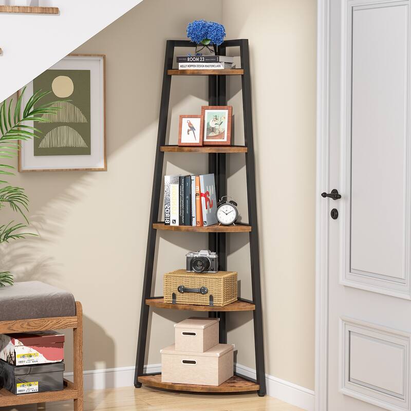 70 inch Tall Corner Shelf, Corner Bookshelf and Bookcase - Brown
