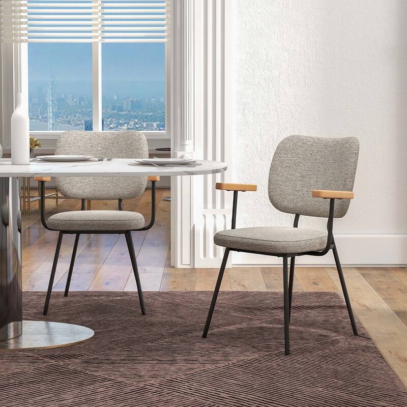 Costway Set of 2 Modern Linen Fabric Dining Chairs Padded Kitchen - See Details