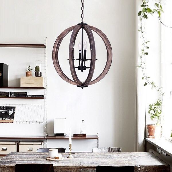 21 Inch Distressed Weathered Oak 4 Light Wood Orb Chandelier 21 Inch Distressed Weathered Oak 4 Light Wood Orb Chandelier