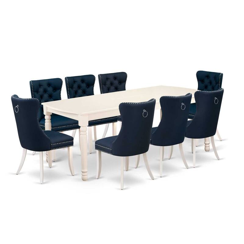 Modern 9 Piece Dining Set - Rectangle Table with 8 Linen White Chairs