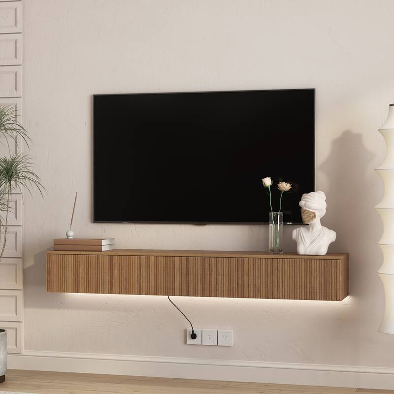 Floating TV Stand Wall Mounted with 16 Color LEDs, Floating TV Cabinet Entertainment Center for 55 60 65 Inch TV