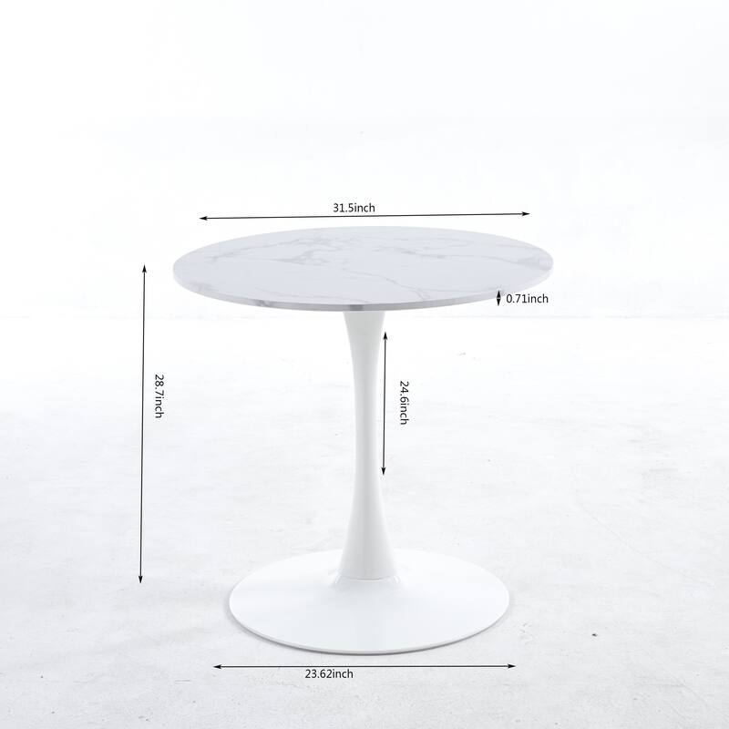 Round Dining Table for 2-4 People, Mid-Century Tulip Table with MDF Top & Pedestal Base, Leisure Table for Small Space - marble