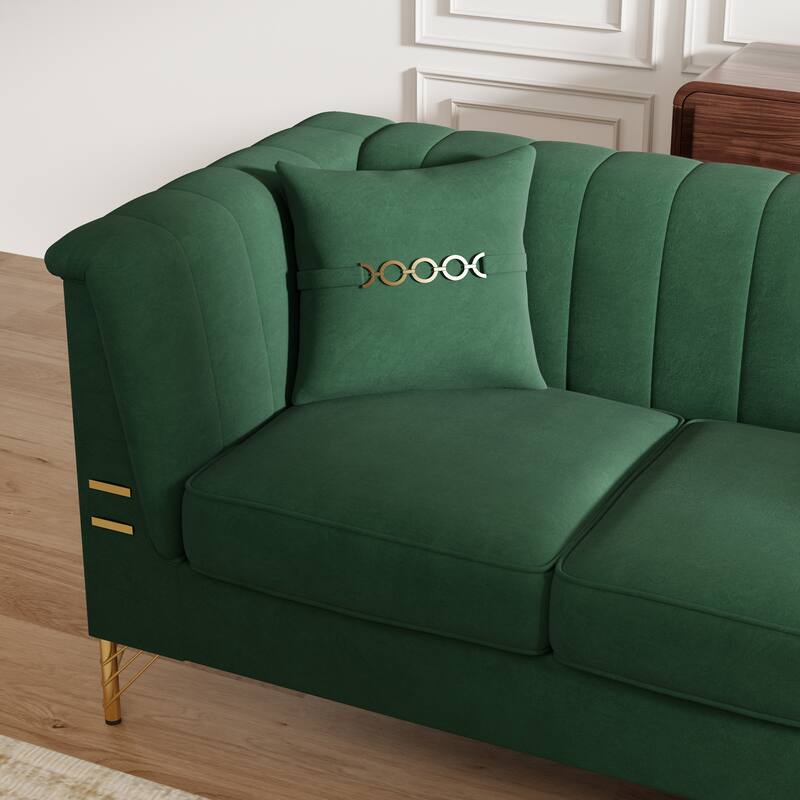 Chesterfield Velvet Button Tufted Sofa, Luxury 3-Seater Couch with 2 Pillows