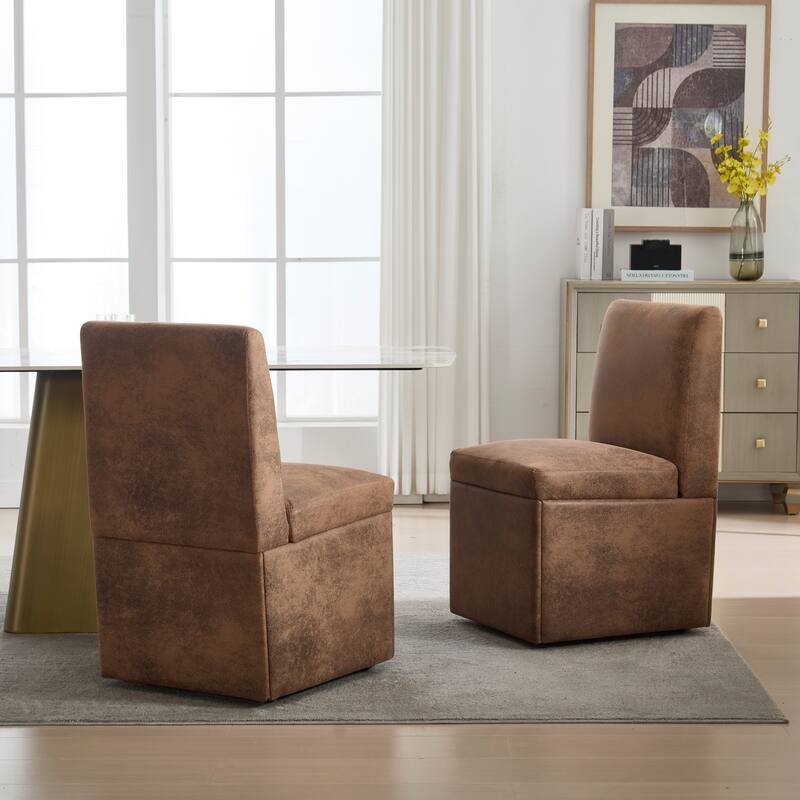 360 Degree Swivel Upholstered Dining Chairs Set of 2,Swivel Dining Chairs with Casters & Storage, Modern Rolling Chair