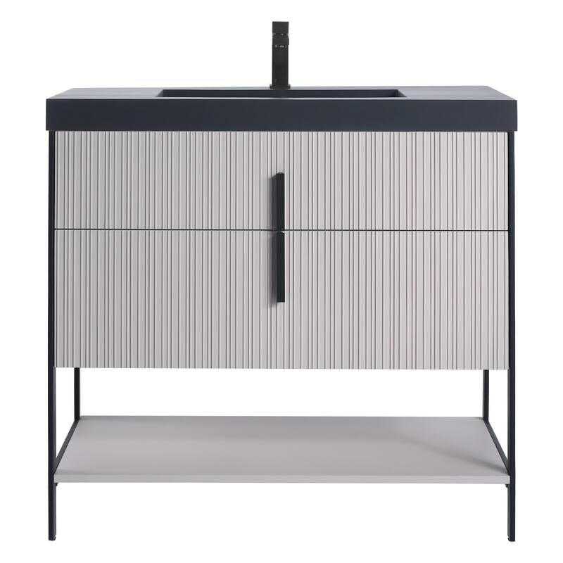 Fine Fixtures Serenity Modern Bathroom Vanity with Black Gel Acrylic Top