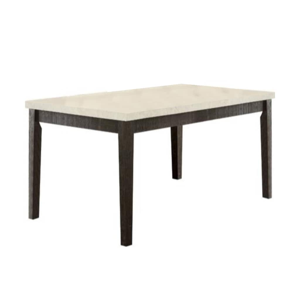 Rectangular Wooden Dining Table with Marble Top, White and Dark Oak Brown