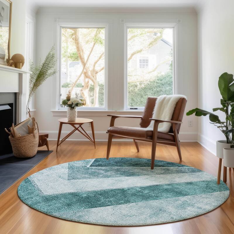 Premium Washable Super Soft Modern Ziggy Mayfield Rug - Teal - 8' x 8' - Round